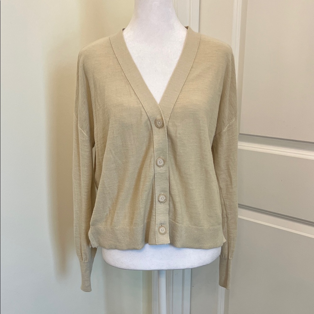 LOFT Tan Button-Up Cardigan Sweater S